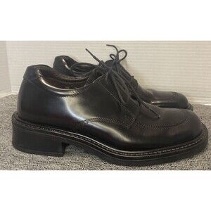 G.H. Bass & Co. Shoes Mens 7.5 Black Leather Shoes Made in Italy Apron Toe Y2K
